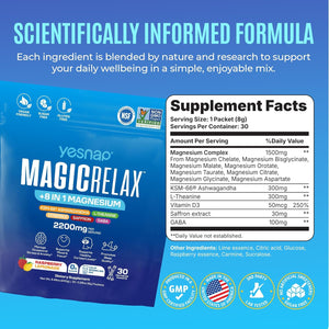 MAGICRELAX 8-In-1 Super Calm Magnesium Glycinate Powder Drink Mix Supports Stress Healthy Cortisol, Mood & Sleep, KSM-66 Ashwagandha Saffron GABA L-Theanine Vitamin D3, 0 Sugar, Raspberry Lemonade