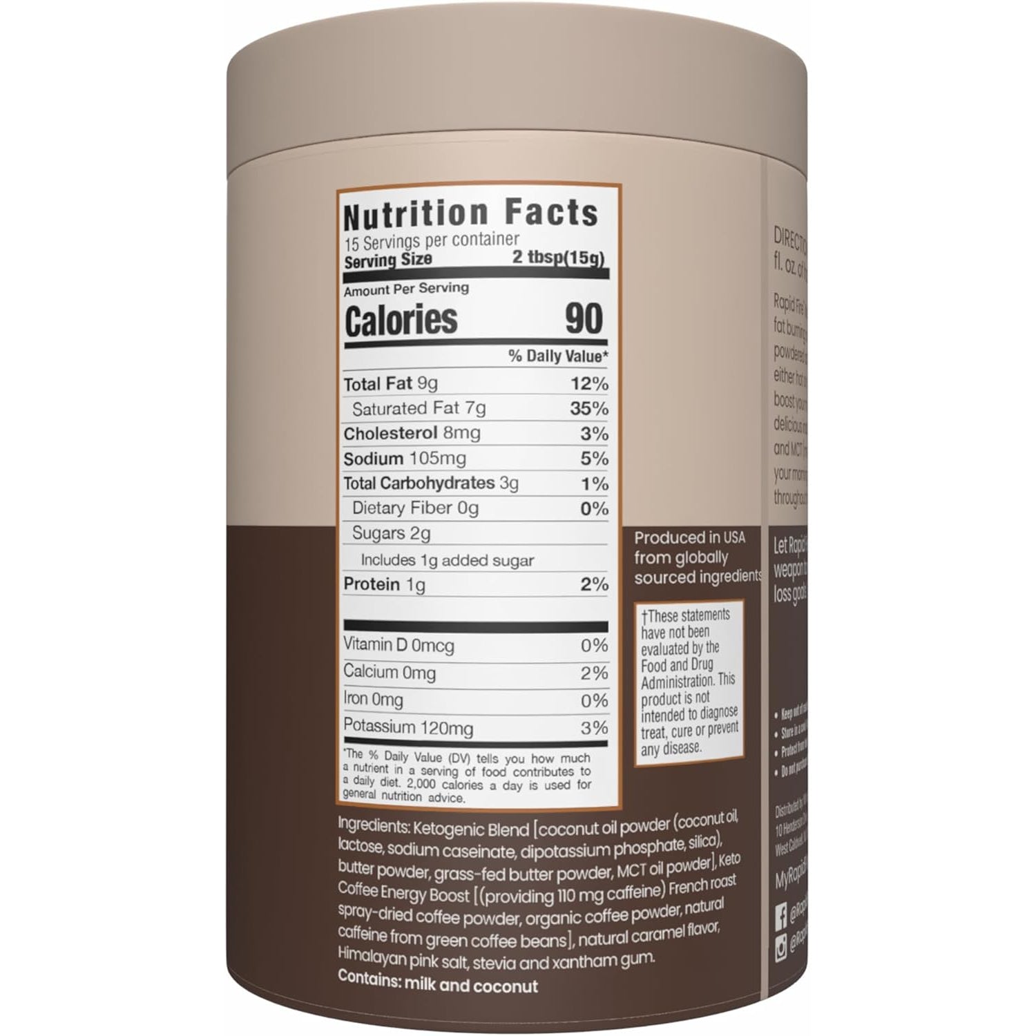 Rapidfire Keto Coffee Instant Coffee Mix, Caramel Macchiato Flavor, 7.93 Ounce (255G), 15 Servings
