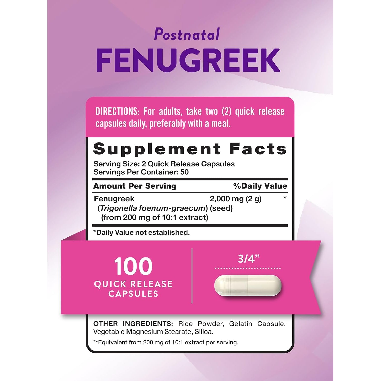 Nature'S Truth Fenugreek Seed Capsules for Women | 100 Count | Non-Gmo and Gluten Free Supplement