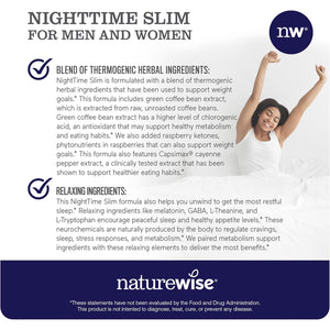 Naturewise Nighttime Fitness Support Supplement & Natural Sleep Aid with Cayenne Extract, Green Coffee Bean, GABA, L-Theanine - Vegetarian, Non-Gmo - 60 Capsules[1-Month Supply]