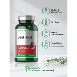 Horbäach Beet Root Powder Capsules | 220 Pills | Herbal Extract | Non-Gmo, Gluten Free Supplement