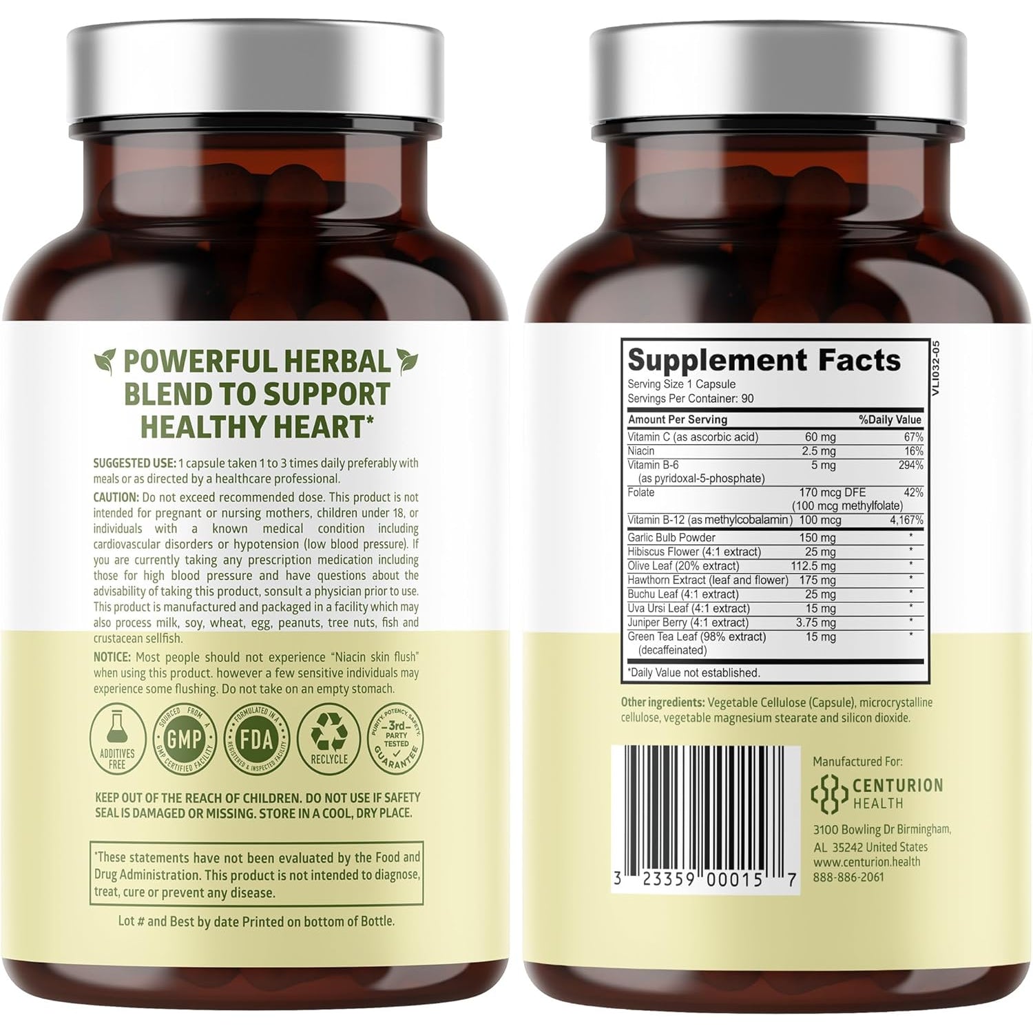 N1N Premium Blood Pressure Support with Hawthorn and Hibiscus, Natural Supplement to Support Blood Flow Health, 90 Caps