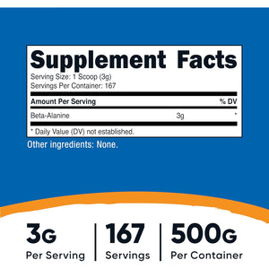 Nutricost Beta Alanine Powder 500 Grams (1.1Lbs) - Pure Beta Alanine, Gluten Free & Non-Gmo