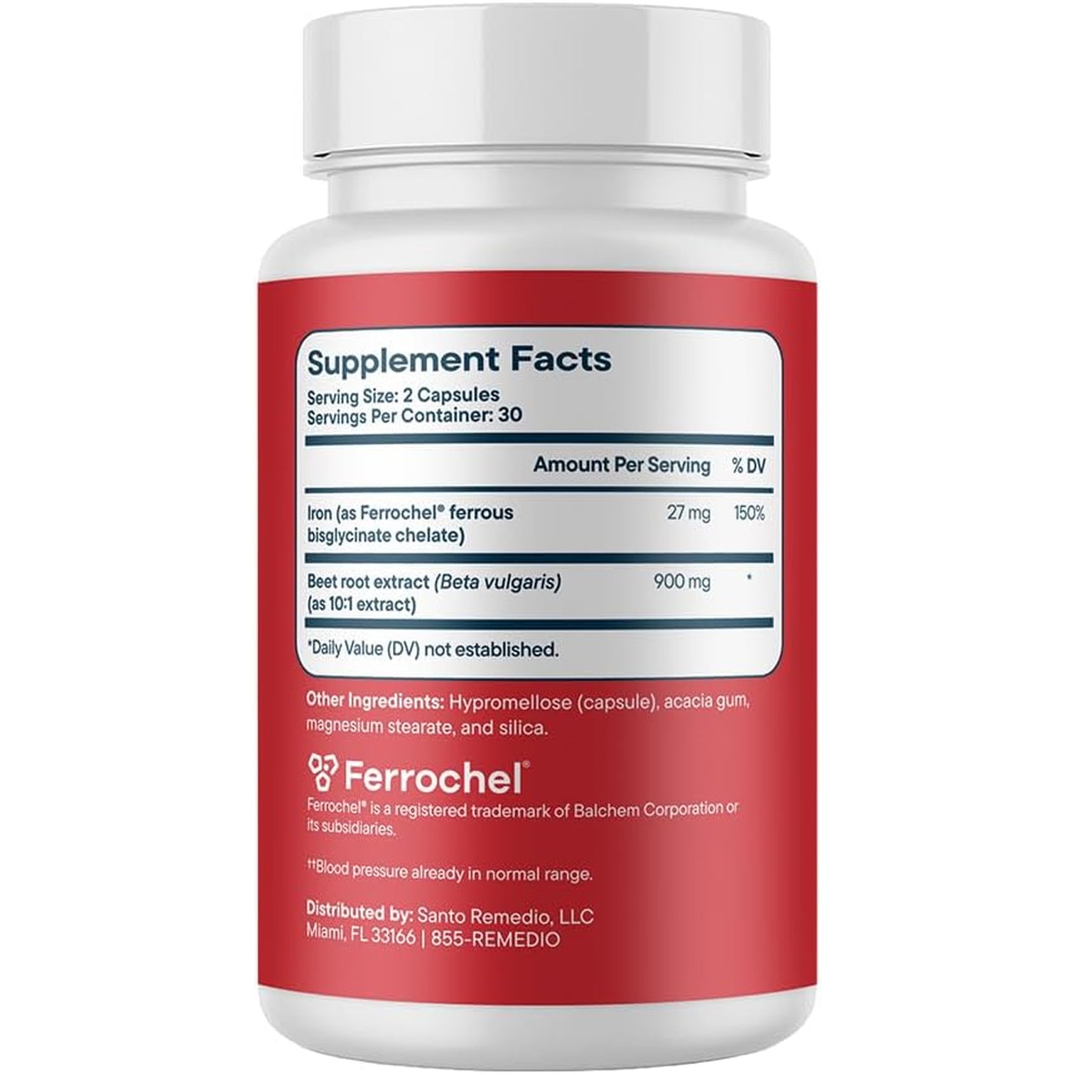 Santo Remedio Circulacion plus Capsules, Iron & Beetroot Extract Supplement for Blood Circulation & Cardiovascular Support, Supports Healthy Blood Pressure & Red Blood Cell Production, 60 Capsules