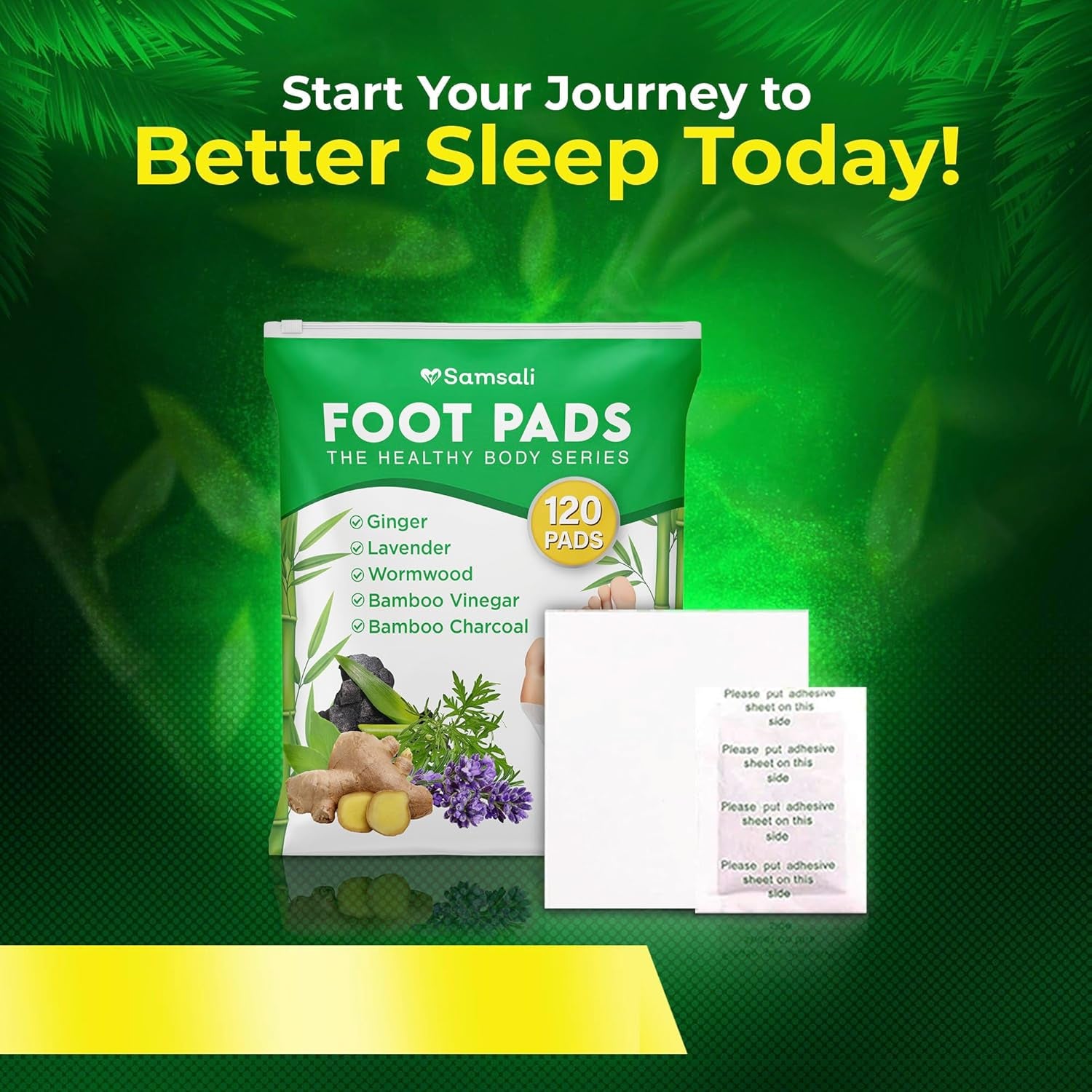 Ginger & Bamboo Vinegar Foot Pads: 120 Pack Natural Foot Pads with Bamboo Charcoal, Wormwood & Lavender for Adults and Elderly, Soothing Overnight Sleep Care