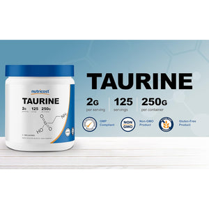 Nutricost Taurine Powder 250 Grams - 125 Servings, 2000Mg per Serving