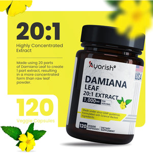 Damiana Capsules 1000Mg 120 Count Damiana Leaf Extract 20:1 Herbal Supplement Plant Based Botanical Capsules Vegan Non GMO Dietary Supplement