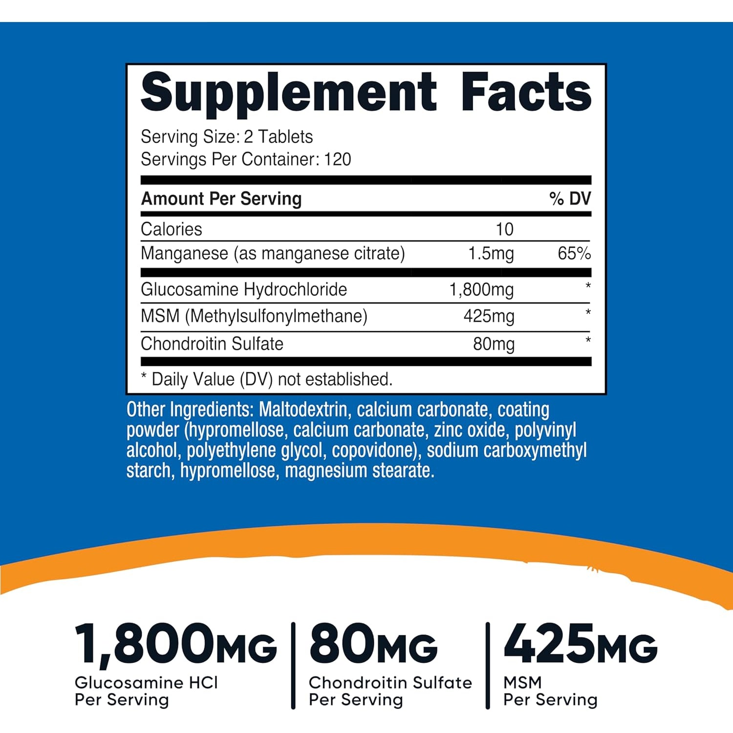 Nutricost Glucosamine 1800Mg with Chondroitin & MSM, 240 Tablets, 120 Servings - Non-Gmo, Gluten Free