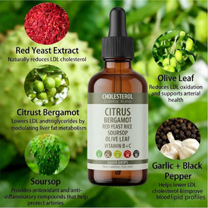 Red Yeast Rice Drops - High Absorption Cholesterol Support, Red Yeast Rice, Soursop, Olive Leaf,Vitamin B+C, Natural, Non-Gmo Vegan, Heart Health Antioxidant Liquid Supplement 2 Fl Oz,2Pcs