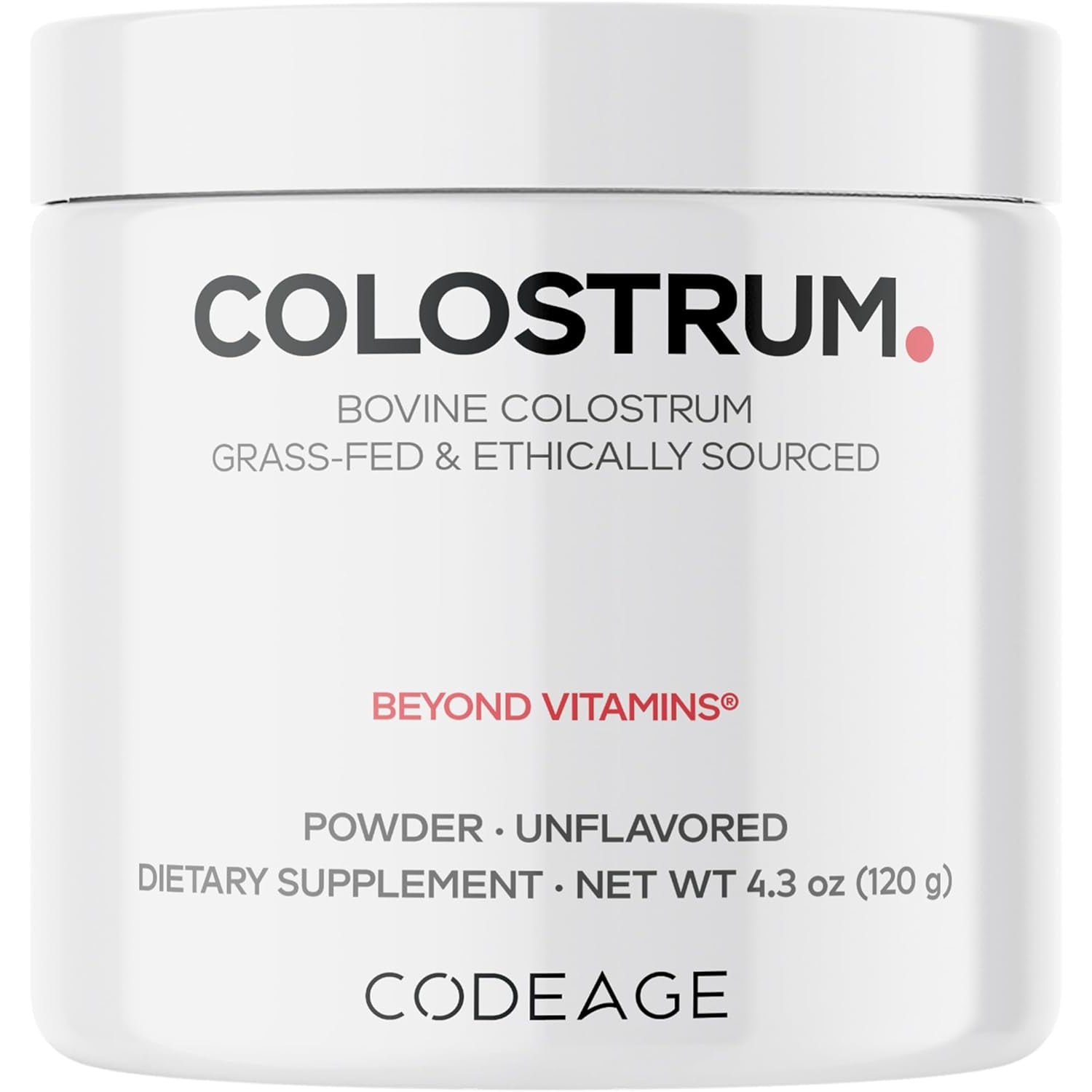 Codeage Bovine Colostrum Powder Supplement 4-Month Supply, 1000Mg per Serving, Grass-Fed Ethically Sourced, Immunoglobulin-Rich Prized First Milk, Cold-Chain Pasteurized, Agglomerated, Non-Gmo, 4.3 OZ