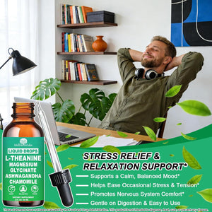 L Theanine Liquid Drops, Theanine Supplement with Magnesium Glycinate & Ashwagandha for Sleep, Relaxation & Focus Support, High Absorption Liquid L Theanine 200Mg for Adults & Kids丨Vegan, Non-Gmo, 2Oz