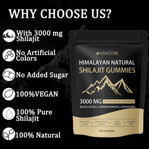 Vitacore Himalayan Shilajit Gummies for Men & Women, 85+ Trace Minerals & Fulvic Acid, Gluten-Free, 60 Gummies