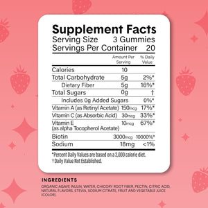 Bellway Super Fiber Gummies + Beauty – Sugar Free Fiber Supplement with Biotin & Vitamins a C E – Supports Digestive Health, Skin, Hair & Nails - 60 Count
