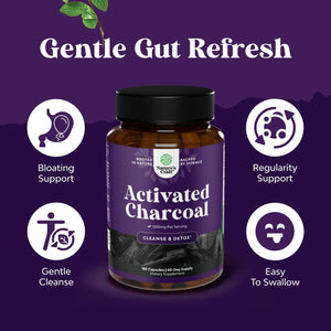 Natures Craft Activated Charcoal Pills Detox & Cleanse - Purifying Coconut Capsules with 1200 Mg per Serving for Bloating Relief - Active Detox Supplement for Body & Gut Health -180 Count