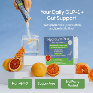 Hydralyte plus Metabolic Support - GLP-1 Weight Loss Management and Gut Health - 5In1 Probiotic Blend - Akkermansia Muciniphila + Prebiotic Fiber + Electrolytes - Sugar Free (30 Packets)