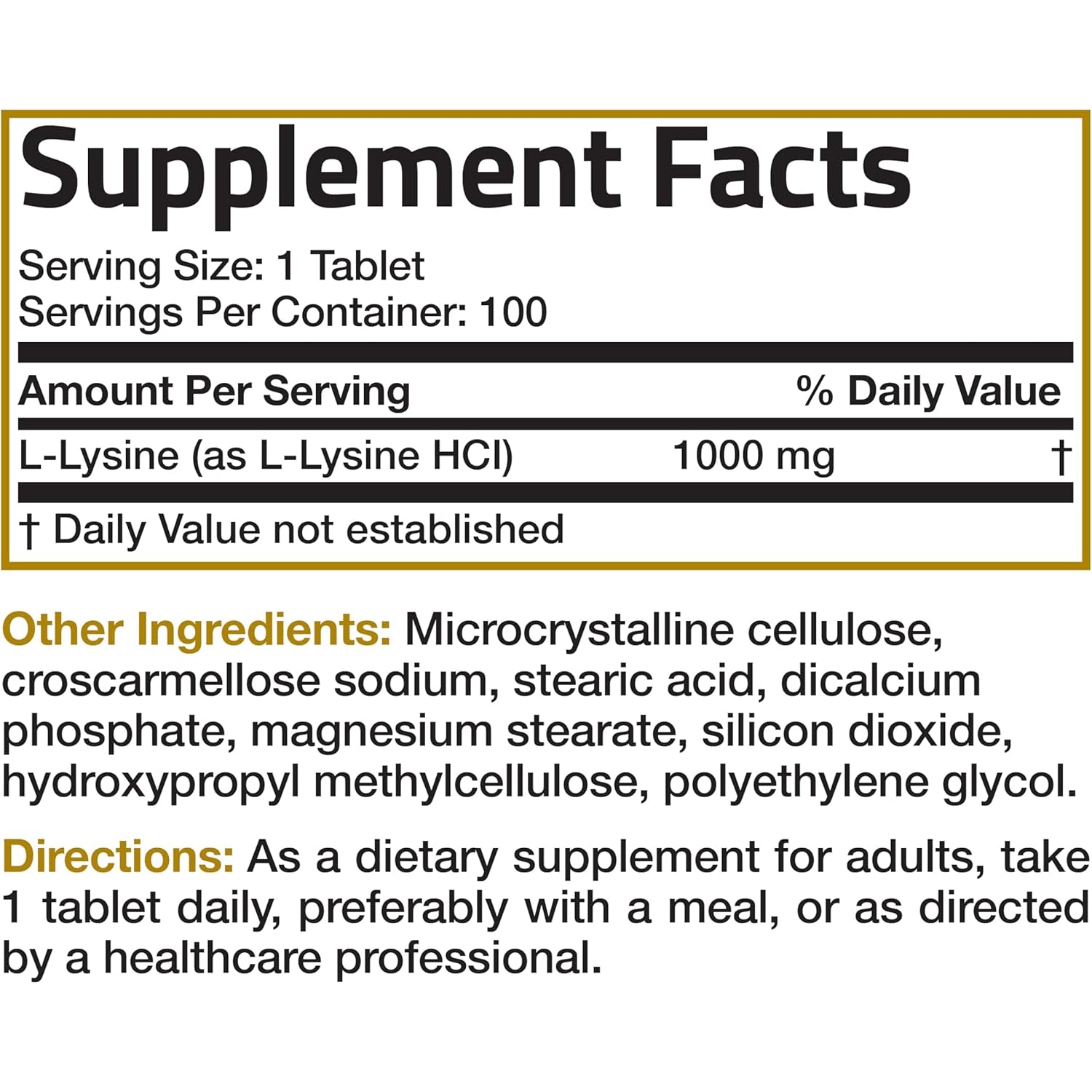 Bronson L-Lysine Extra Strength 1000 MG per Tablet High Potency, Immune Support & Supports Collagen Synthesis, Non-Gmo, 100 Vegetarian Tablets