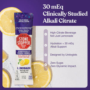 Stone Stopper Drink Mix, Lemonade, Kidney Stone Prevention, Calcium Oxalate Protector, Alkali Citrate Support, Developed by Urologists to Improve Hydration and Support Kidney Health, 15 Day Supply