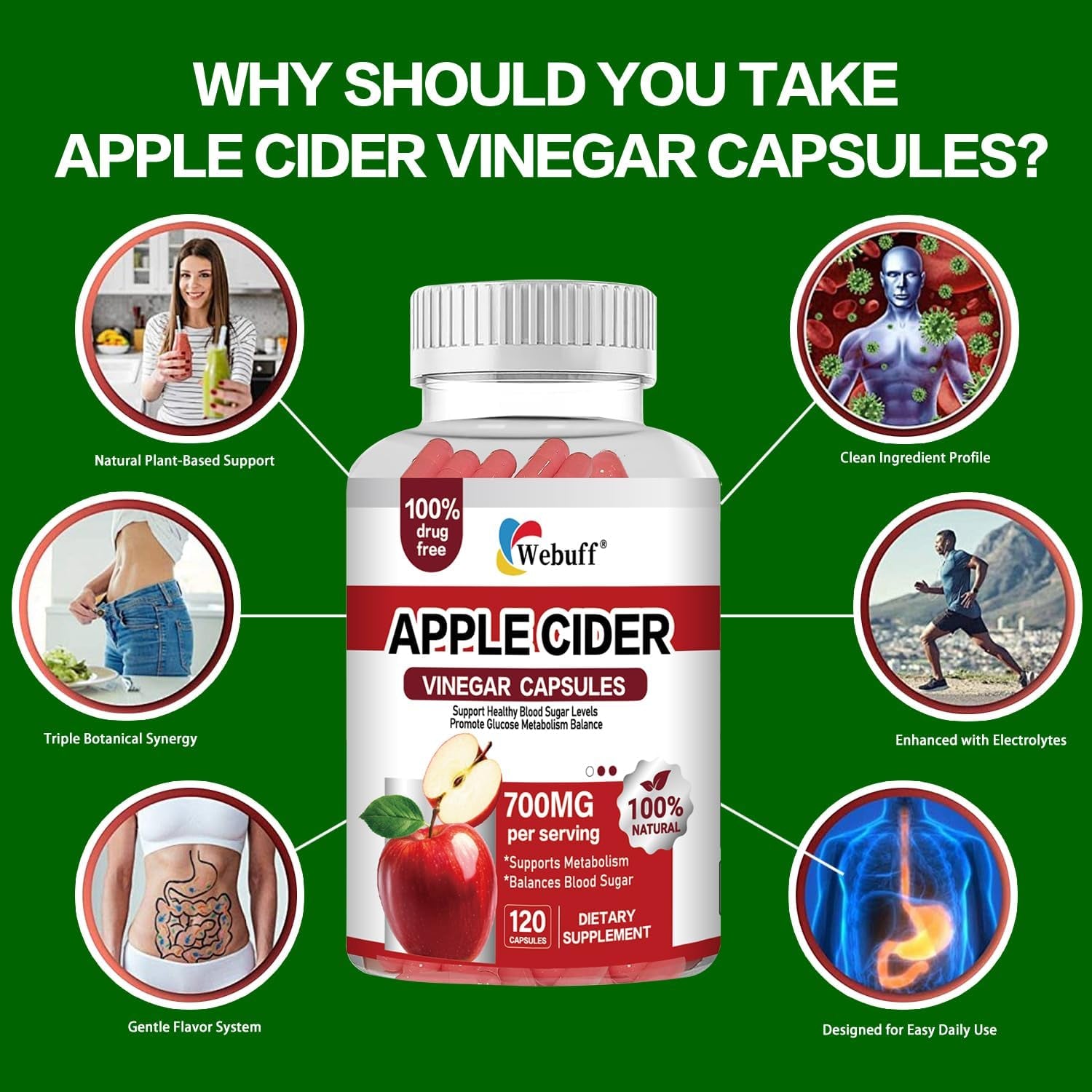 Apple Cider Vinegar Capsules 700Mg - 120 Count | Extra Strength ACV with the Mother | Supports Weight Management, Digestion, Metabolism & Immune | Vegan, Non-Gmo, Gluten-Free| Pack of 2