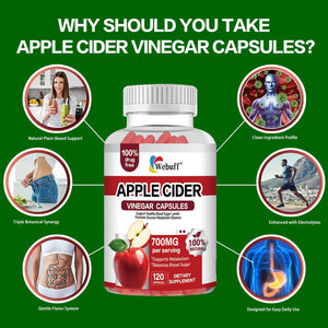 Apple Cider Vinegar Capsules 700Mg - 120 Count | Extra Strength ACV with the Mother | Supports Weight Management, Digestion, Metabolism & Immune | Vegan, Non-Gmo, Gluten-Free| Pack of 2