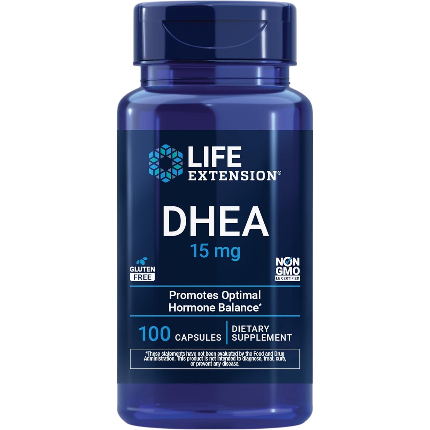 Life Extension DHEA 15 Mg – Hormone Balance Supplement, Memory, Muscle Mass and Bone Density Support, Healthy Sex Drive, Gluten-Free, Non-Gmo, 100 Capsules
