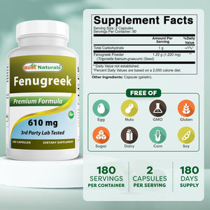 Best Naturals Fenugreek Seed 610 Mg 180 Capsules