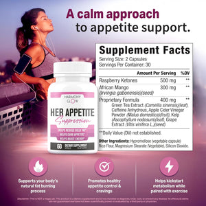 Her Appetite Suppression - Supports GLP-1 Related Metabolic Pathways, Promotes Weight Loss for Women, Helps Control Appetite/Cravings & Promotes Energy | 3Rd Party Tested Supplement - 60 Capsules