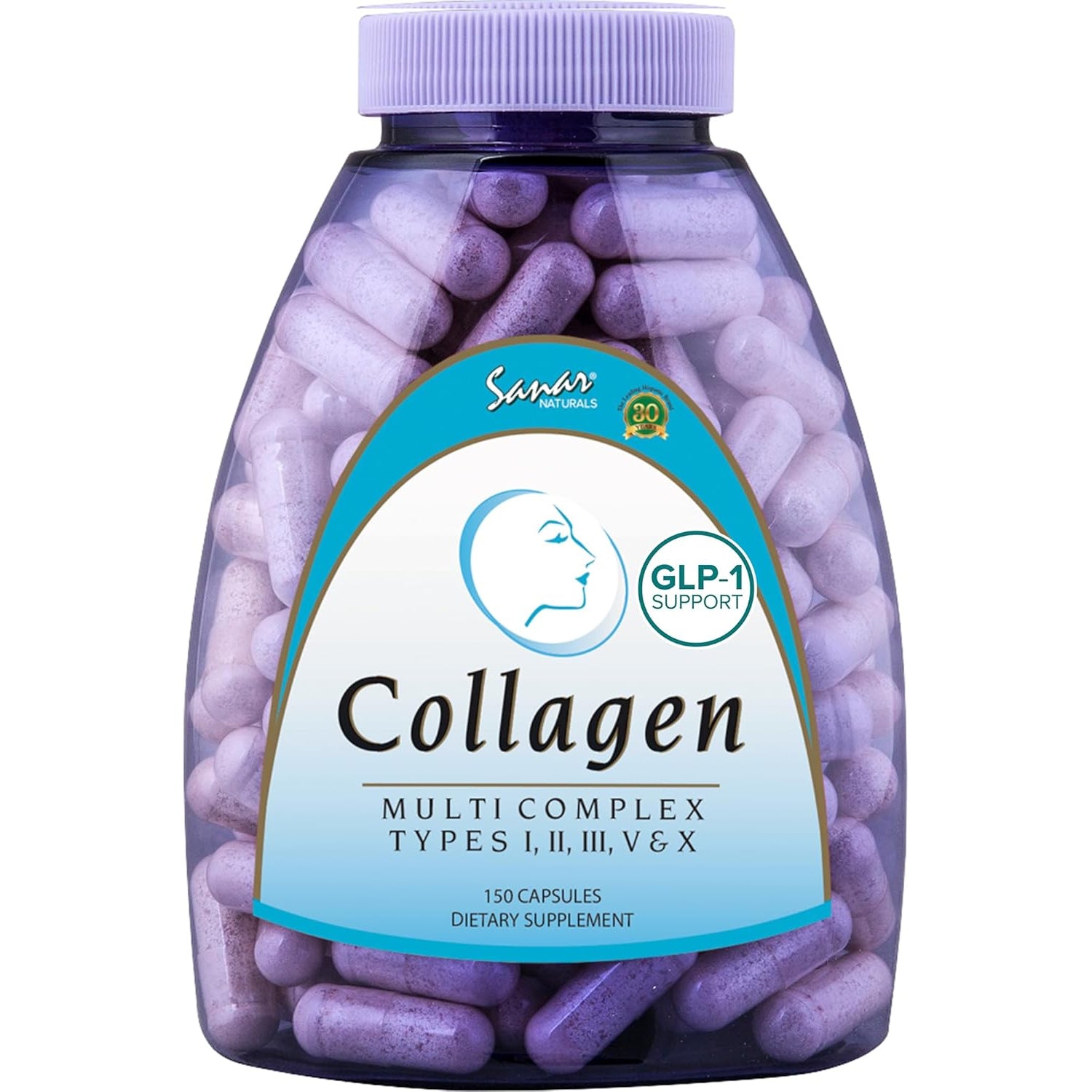 Sanar Naturals Multi Collagen Pills Type I, II, III, V, X | Hair, Nails, Skin, Bone & Joint Support | Hydrolyzed Collagen Peptides Supplement for Women and Men | GLP-1 Support, 150 Capsules
