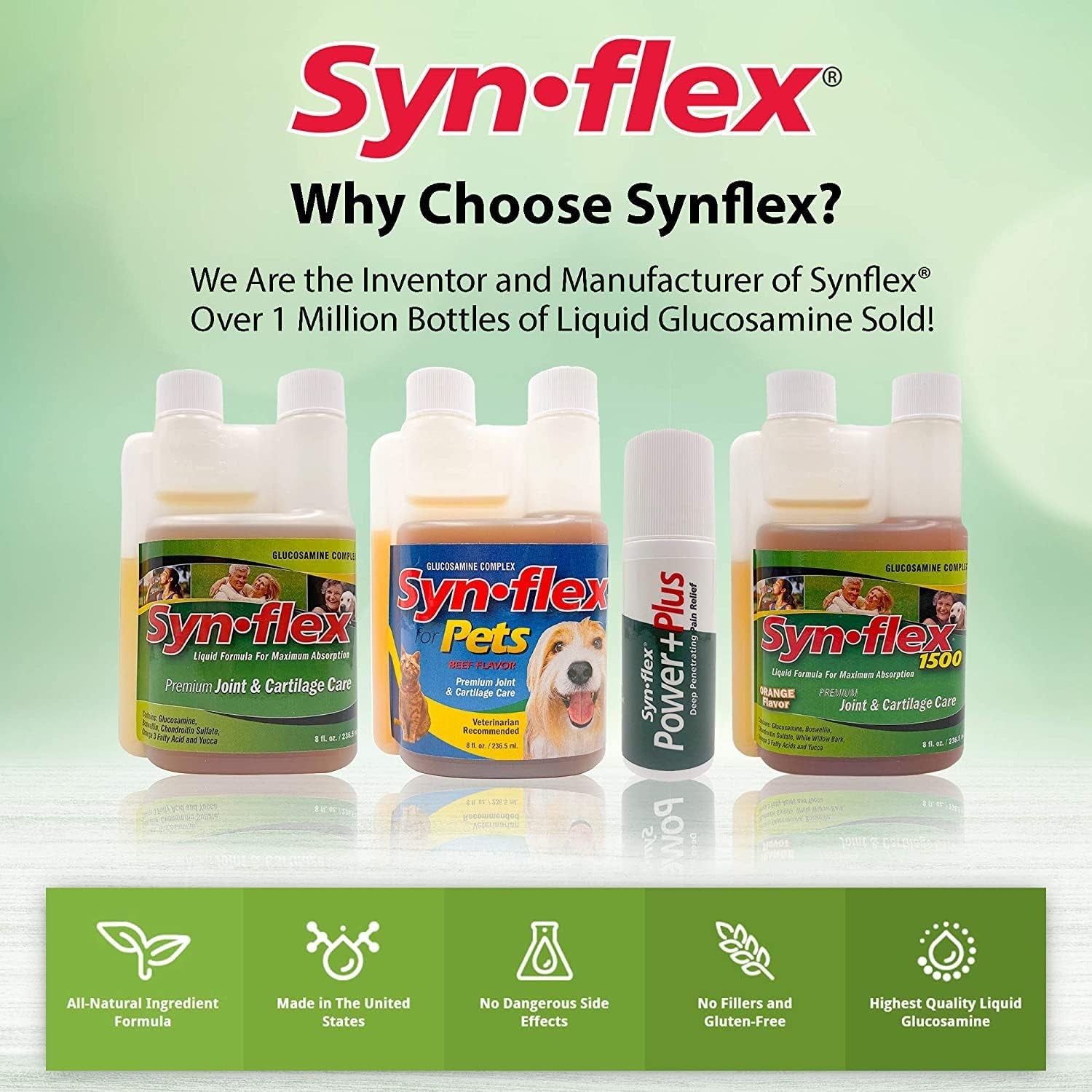Synflex Liquid Glucosamine Original Formula - Chondroitin, Vitamins, Minerals - Drink Supplement for Men & Women, Helps Support Joint & Cartilage Health - Berry Flavor, 32 Day Supply