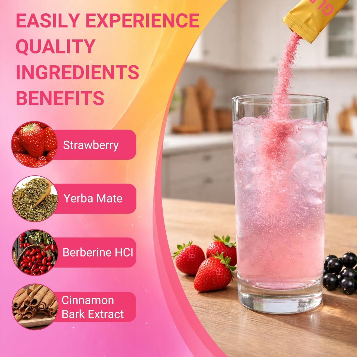 Cutting Drink Mix – GLP-1 Drink Mix – Support Dual Action Craving & Metabolism | Berberine, Cinnamon, Chromium, 5-HTP, Yerba Mate & Magnesium | Promotes Gut Health | Strawberry Flavor – 30 Sticks