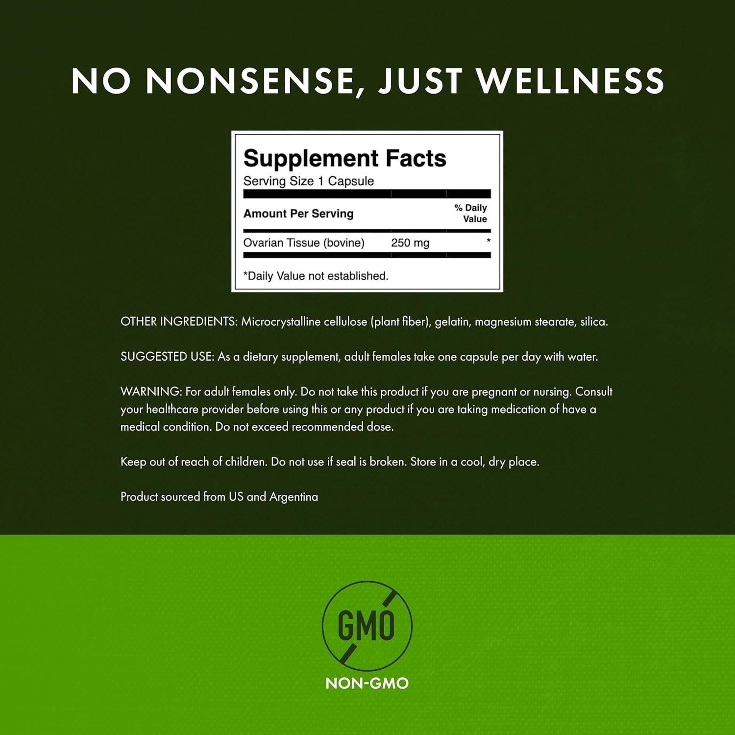 Swanson Ovarian Glandular Supplement - Women'S Glandular Health and Balance Support - Premium Bovine Tissue - 60 Capsules, 250Mg Each