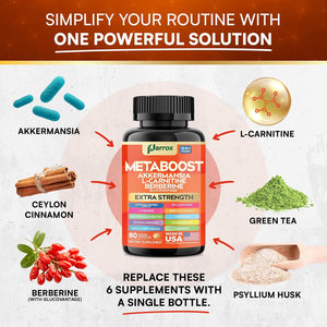 GLP-1 Booster Supplement, Akkermansia, L-Carnitine, Berberine (Glucovantage), Methylfolate, Methylated B12, Chromium, Capsimax, Psyllium Husk, Probiotics Vitamins D3, B6, 20-In-1 Plant-Based (60 Caps)