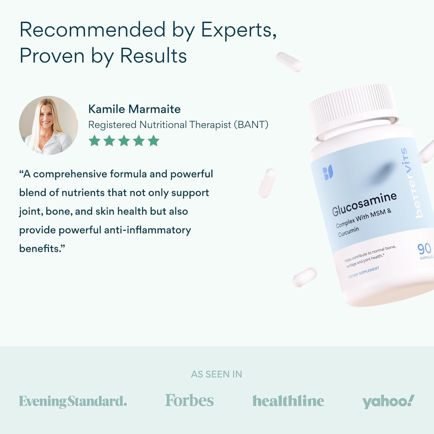 Bettervits Glucosamine Complex with MSM Сhondroitin | Joint Supplements for Women and Men with Vitamin C | Arthritis Support Supplement for Mobility & Flexibility - 90 Capsules