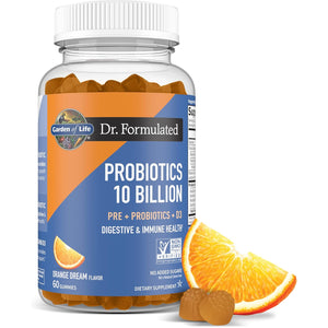 Garden of Life Dr Formulated 10 Billion CFU Prebiotic Fiber & Probiotic Gummies with Vitamin D3 for Digestive and Immune Health – Gluten Free, Non GMO, No Added Sugar, Orange Dream Flavor, 60 Gummies