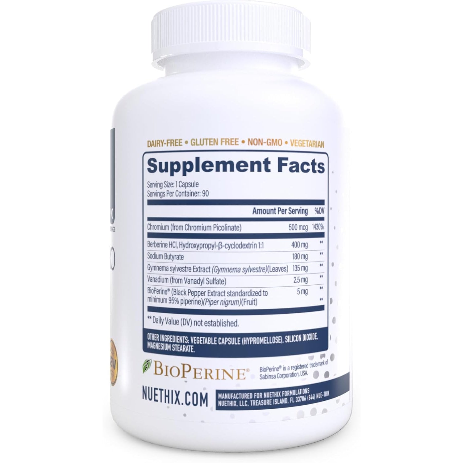 Nuethix Formulations GDA-MAX PRO, Double Berbine HCL Supplement, Supports Glucose Metabolism, Weight Management, Immune Support, Heart Health - Non GMO, Gluten Free, Dairy Free, 90 Count