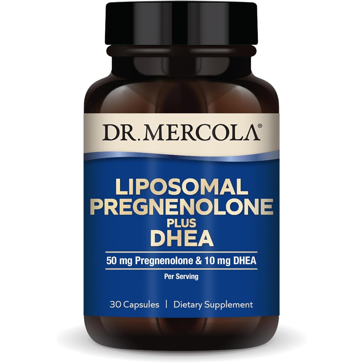 Dr. Mercola Liposomal Pregnenolone plus DHEA, 30 Servings (30 Capsules), 50 Mg Pregnenolone per Serving, 10 Mg DHEA per Serving, Dietary Supplement, Non-Gmo