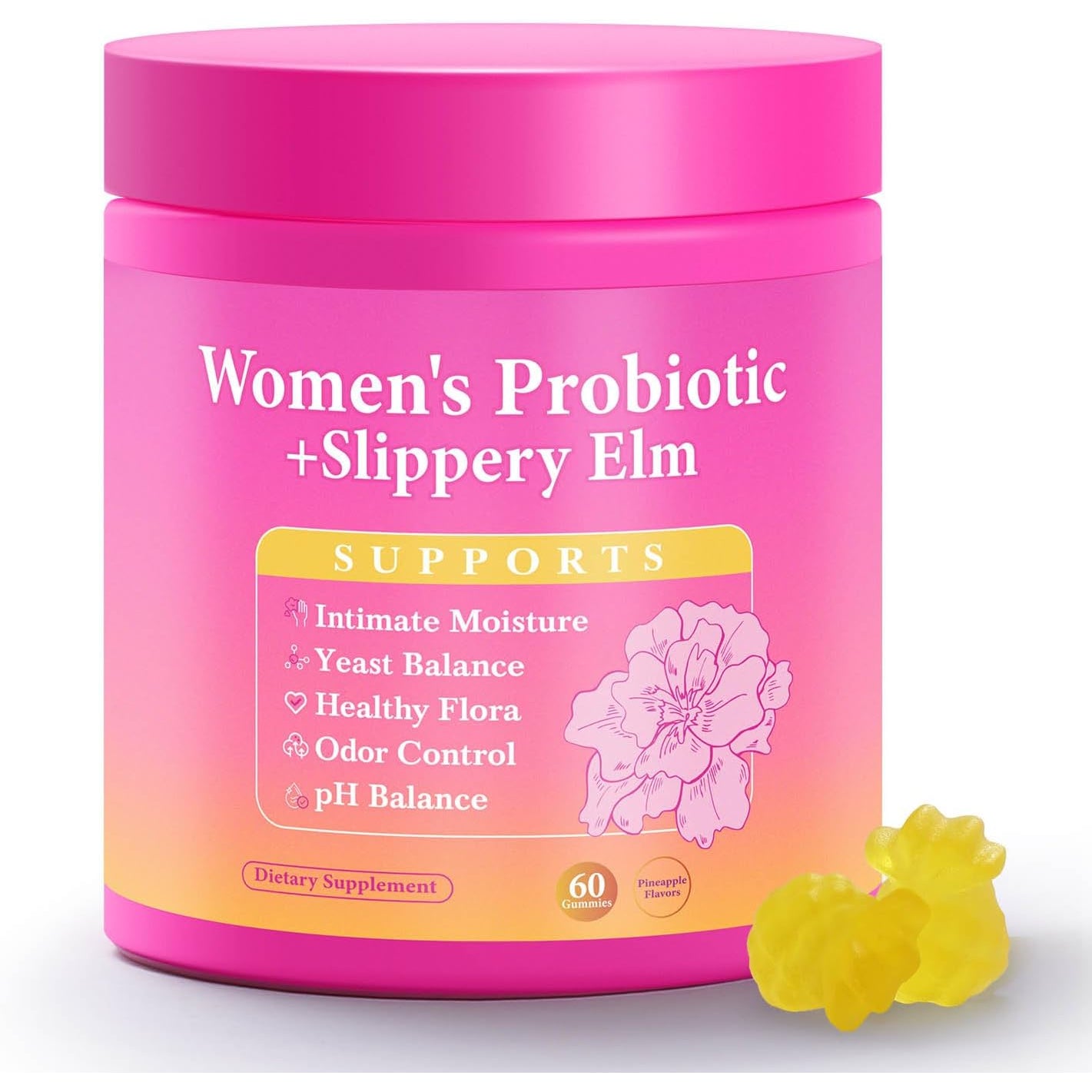 Her Juicy Feminine Probiotics Gummies, Premium Feminine Balance Gummies with Slippery Elm for Women'S Ph Balance, Healthy Odor, Flora and Immune Support – 30-Day Supply