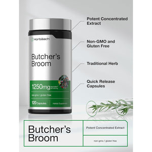Horbaach Butchers Broom Capsules | 120 Count | Non-Gmo, Gluten Free | Traditional Herb Root Extract Supplement