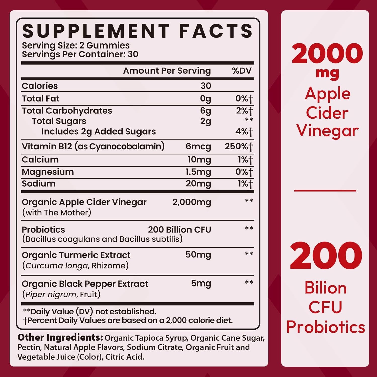 Apple Cider Vinegar Gummies 2000Mg, Keto ACV Gummies with Probiotics, Keto Support & B12, Apple Cider Vinegar with Mother for Digestion, Metabolism, Detox & Cleanse - Vegan, Low Sugar, 60 Counts
