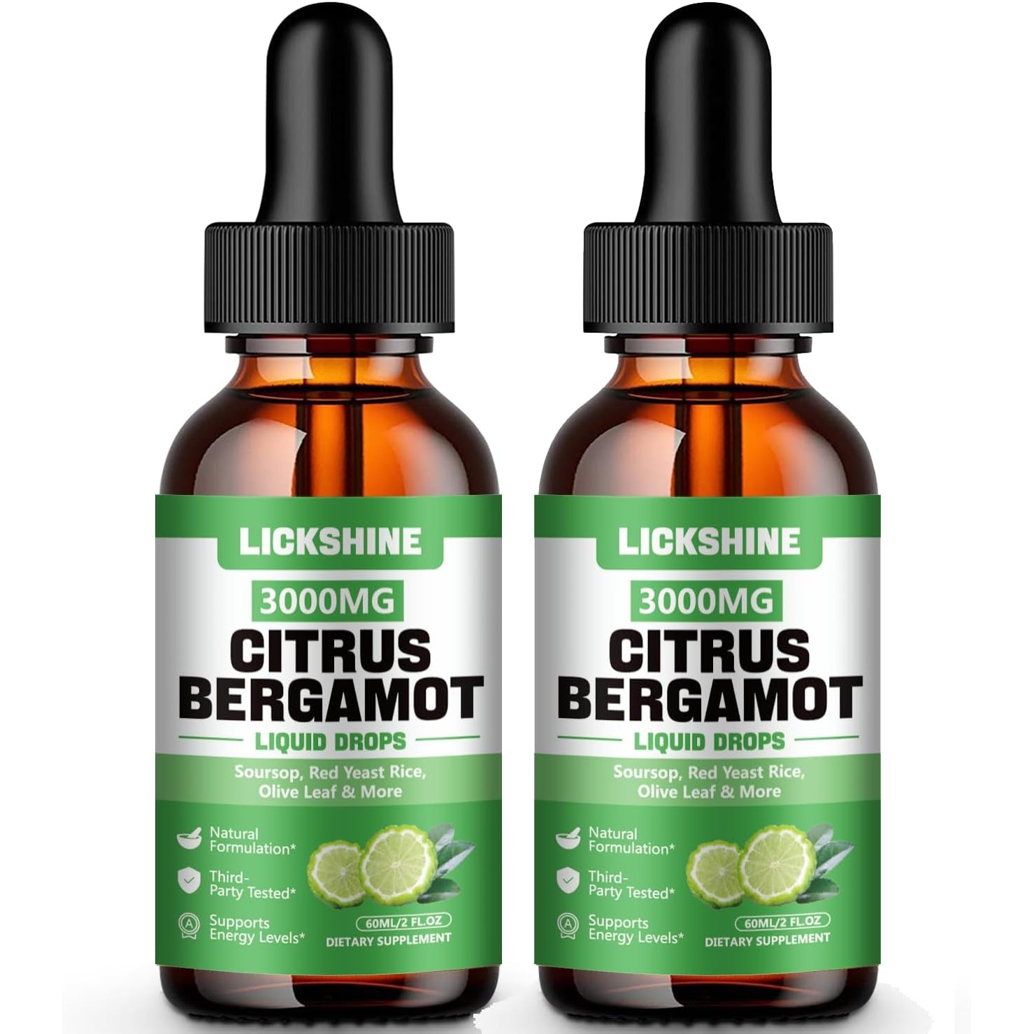 Lickshine 2 Pack 3000Mg Citrus Bergamot Liquid Drops - High Absorption - Cholesterol Lowering Supplement for Immune Support Anti-Aging, Hight Cholesterol - Soursop Bitters Liquid, 4 Fl Oz