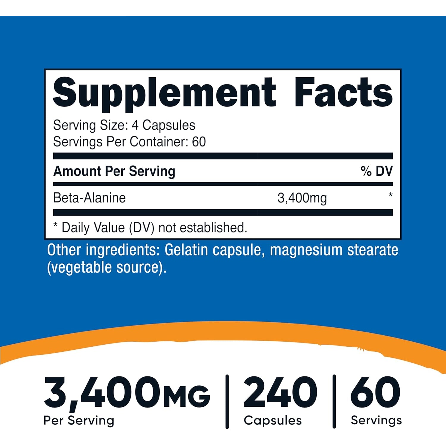 Nutricost Beta-Alanine Capsules 3400Mg, 240 Capsules (60 Serv) - Potent Beta Alanine, Gluten Free & Non-Gmo, 850Mg per Cap