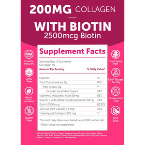 Lunakai USA Made Collagen Peptides Gummies - 200Mg Non-Gmo Anti-Aging Formula with Biotin, Zinc, Vitamins C & E for Hair, Skin and Nails, 60Ct