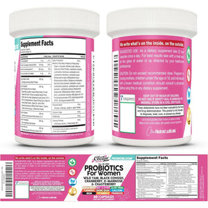 Clean Nutraceuticals Probiotics for Women with D Mannose, Cranberry Extract, Wild Yam, Chasteberry - 20 Probiotic and Prebiotic Strains - PH Balance, Womens Probiotic for Digestive Health - 60 Count