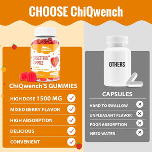 Chiqwench Cholesterol Supplements with 1500 Mg Plant Sterols & Stanols, Cholesterol Support Gummies, Cholesterol Complex Gummies, Maintains Normal Levels, Mixed Berry Flavor, 120 Count