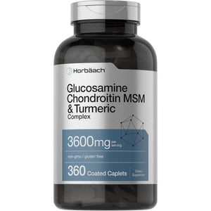 Horbäach Glucosamine Chondroitin MSM | 360 Caplets | Advanced Formula with Turmeric | Non-Gmo, Gluten Free