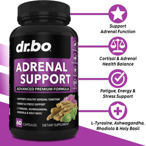 Adrenal Support Cortisol Manager Supplement - Adrenal Fatigue Supplements for Women & Men with Natural Adaptogen Ashwagandha Holy Basil Rhodiola L Tyrosine Complex Fatigue Cortisol Health - 60 Pills