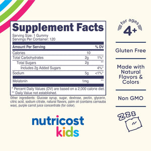 Nutricost Kids Melatonin Gummies 1Mg, 120 Gummies, Strawberry Flavored