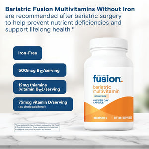 Bariatric Fusion Bariatric Multivitamin without Iron | 1 per Day | Post Surgery Patients | Iron Free Vitamin for Gastric Bypass and Sleeve Gastrectomy | Easy to Swallow Capsules | Three Month Supply
