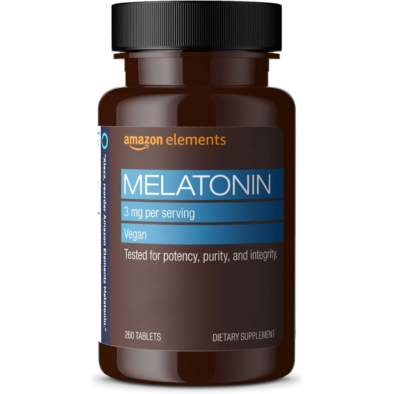 Amazon Elements Melatonin, 3Mg, Vegan, Unflavored, 260 Tablets, 8 Month Supply (Packaging May Vary)