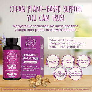 Happy Healthy Hippie Hormone Balance for Women — PMS Support & PMDD, Mood, Cycle Regularity — Chasteberry Supplements with Maca, Dong Quai, Black Cohosh — Vegan, Non-Gmo, 60 Capsules