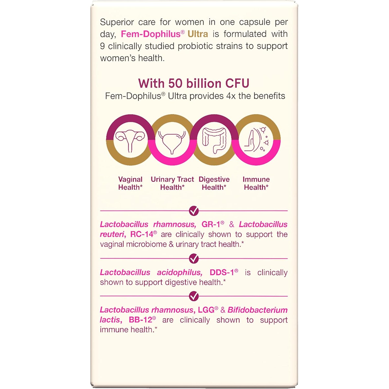 Jarrow Formulas Fem-Dophilus Vaginal & Digestive Probiotic 50 Billion CFU, 9 Clinically-Studied Strains, for Vaginal Flora & Yeast Balance, Urinary Tract, Digestive, & Immune Support, 30 Capsules